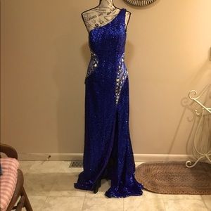 Beautiful One Shoulder Sequined Pageant Dress with Train and Cutouts